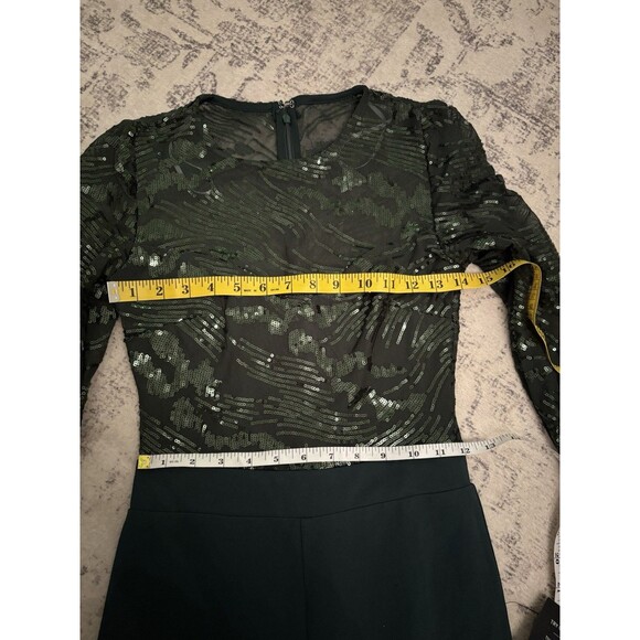 Lulus Limitless Radiance Green Sequin Feather Long Sleeve Jumpsuit Size XS Glam - Picture 6 of 9